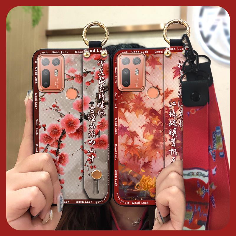 Lanyard Fashion Phone Case For HTC Desire 20 Plus/D20+ Kickstand Wristband Shockproof Waterproof Wrist Strap Silicone