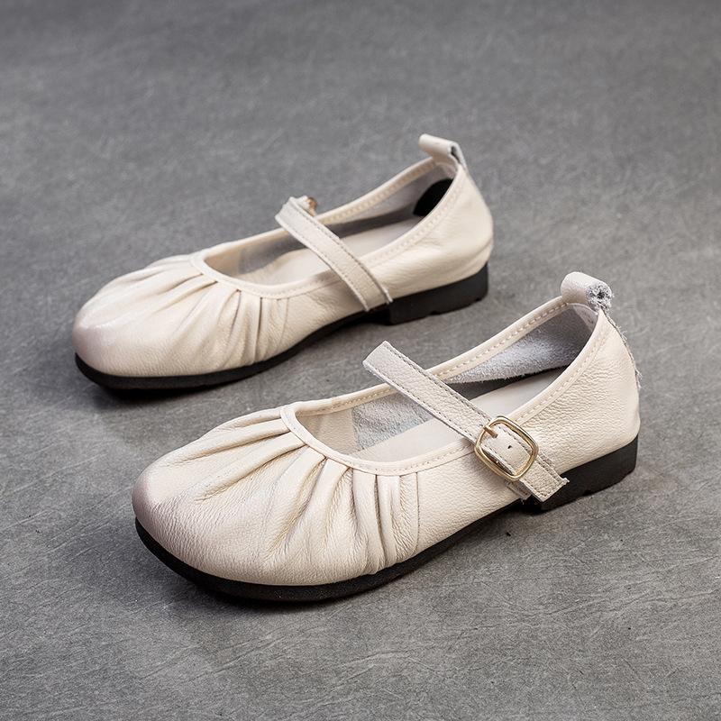 GKTINOO 2025 Весна Новые Ретро Туфли на Плоской Подошве Натуральная Кожа Удобный Круглый Носок Неглубокие Универсальные Женские Туфли