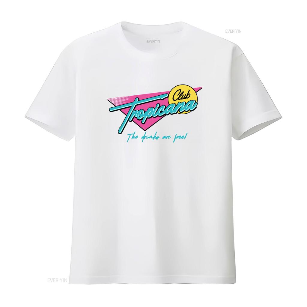 Футболка Club Tropicana Ретро 80-х Неоновый Дизайн Идеально для Вечеринок-Маскарадов Любителей Музыки Напитки Бесплатные винтажная Стирка