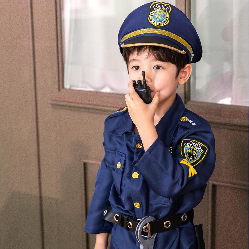 Authentic 9 Piece Full Set Police Cosplay Children Police Officer Halloween Costume Kids Police Uniform Boys Costume Cosplay Costume E0175 [monoii]