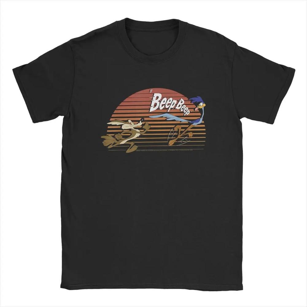 Road Looney T Shirt Tunes Runner Men Pure Cotton Fun TShirts Round Neck Wile E. Unisex T-Shirt