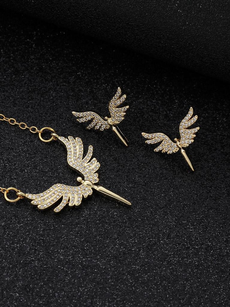 Angel Wings Zircon Bridal Jewelry Set: Necklace & Earrings