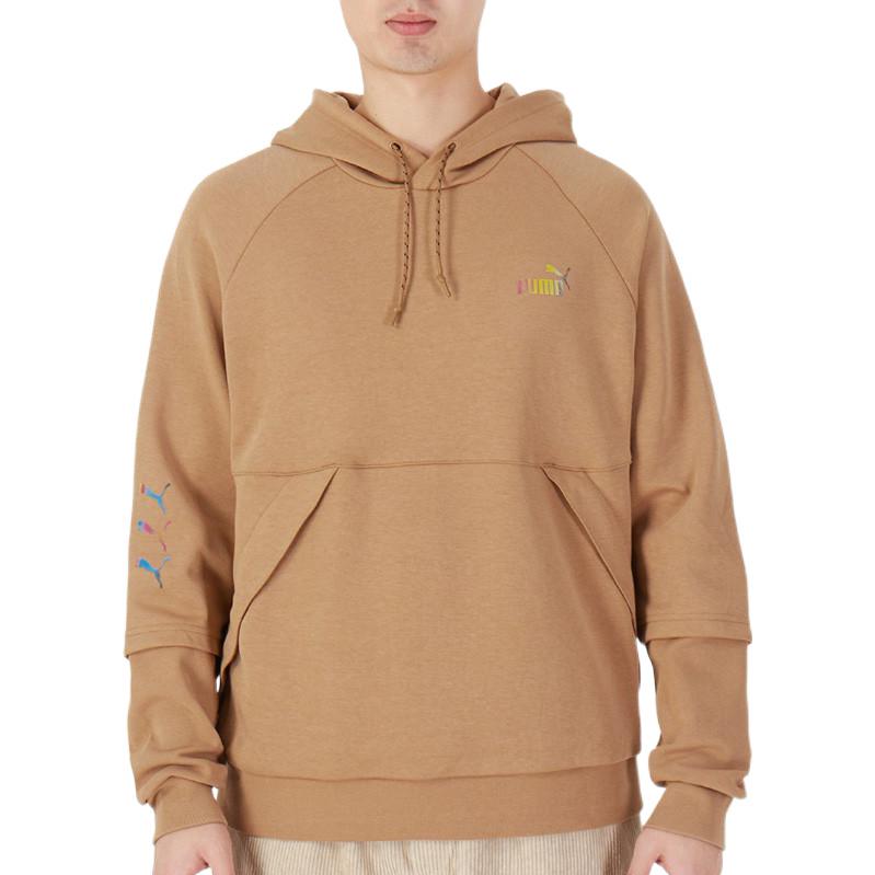 Puma Logo Print Loose Hoodie Men Tops Khaki 537016-63