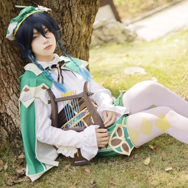 Костюм для косплея Venti, униформа, плащ, шляпа, парик, одежда, полный костюм, костюмы на Хэллоуин для женщин