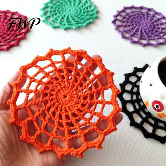 Vintage Gothic Style Home Accents Spider Web Crochet Coaster, Handmade Knitted Drink Mat, Aesthetic Table Unique Kitchen Accessories Protection Mats,