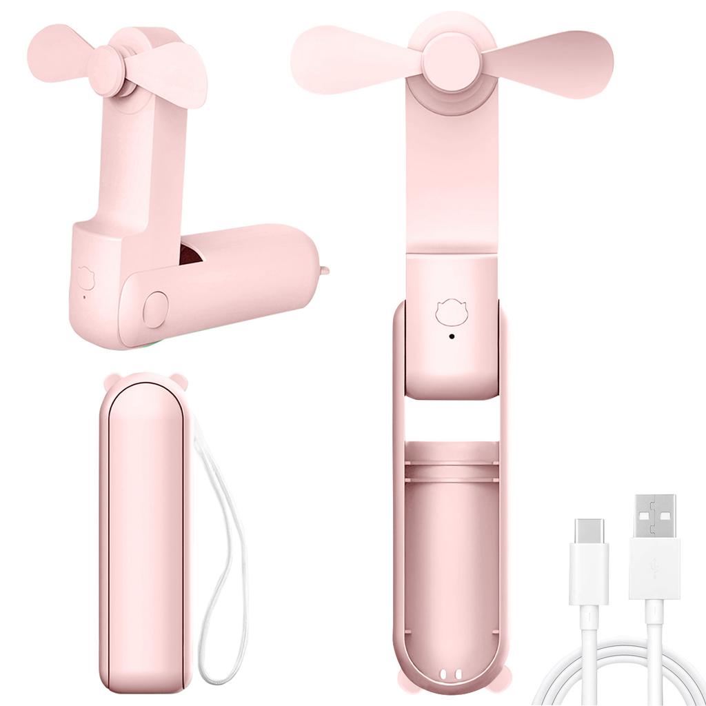 Ручной настольный мини-вентилятор с ушками медведя, складной, 500 мАч, 3 скорости, 2 лопасти, USB-зарядка