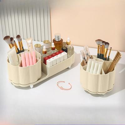 Коробка для хранения косметики Вращающаяся подставка для ручек Туалетный столик Настольный Большой вместимости Полка для кистей для макияжа, губной помады и теней для век