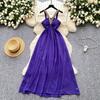 Summer Women Sexy Purple Strapless Open Back Sequined Beading Long Midi Holiday Beach Dress
