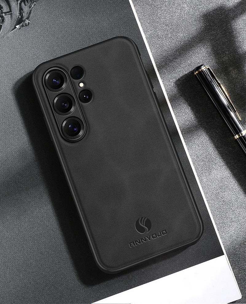 Матовый однотонный кожаный чехол для Samsung S26 Ultra S26 + S25 Edge Galaxy S24 Plus S23 FE S22 со встроенным металлическим держателем для автомобильного крепления