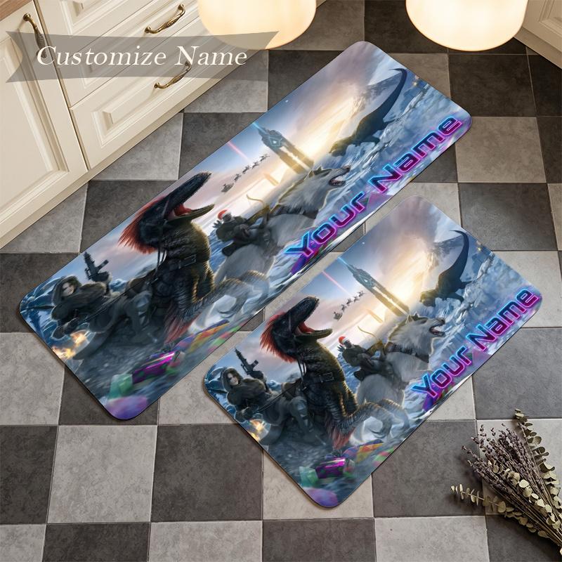 Ark Survival Evolved (5) Custom Name Flannel Mat Anti-Slip Kitchen Floor Rug for Home Kitchen Decor Gift