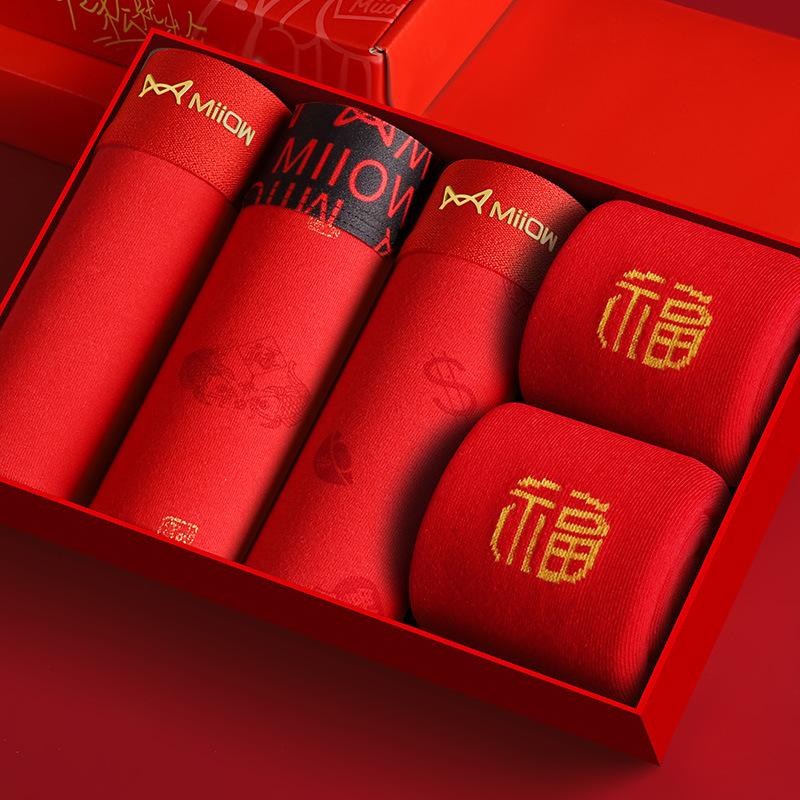 MiiOW, комплект из 5 шт., носки-боксеры из органического хлопка, мужское нижнее белье, боксеры, дышащие мужские трусы, шорты-боксеры, новогодние красные трусы