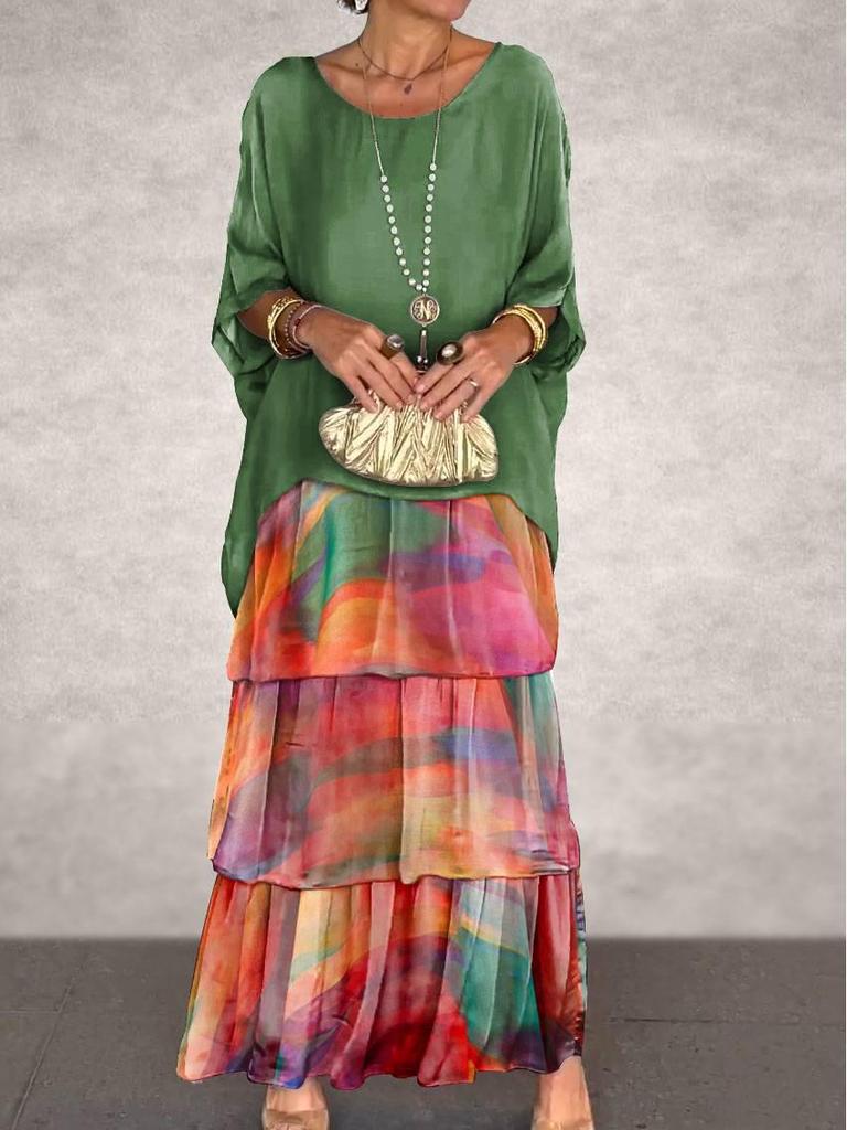 Платье макси из шифоновой сетки с рукавами «летучая мышь» 2024 года