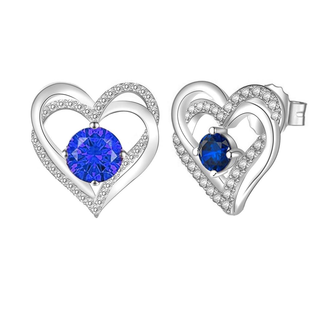Multicolor Birthstone Ear Studs Heart Stud Earrings Birthday Gift For Women & Girls