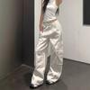Women's High-Waisted Wide-Leg White Workwear Jeans - American Vibe, Spring/Fall Style, Floor-Length, Heavy-Duty Design.