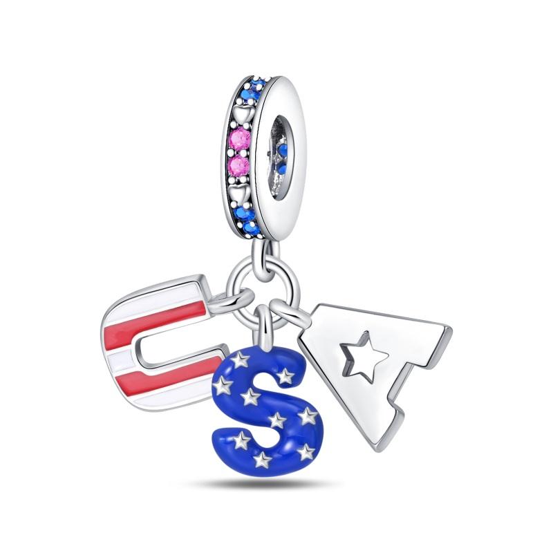 925 Silver Heart-Shaped American Flag Statue of Liberty Butterfly Charms Beads Fit Qikaola 925 Bracelets DIY Jewelry