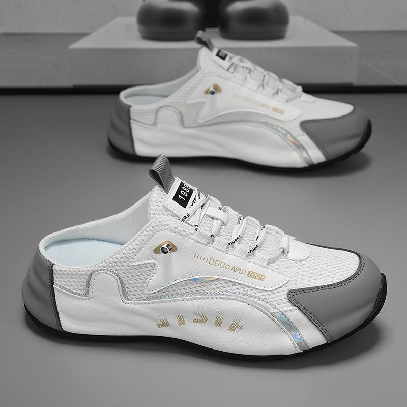 Модная мужская обувь больших размеров Летние мужские полушлепанцы Baotou Дышащие сетчатые повседневные шлепанцы Нескользящие мужские спортивные шлепанцы Удобные шлепанцы