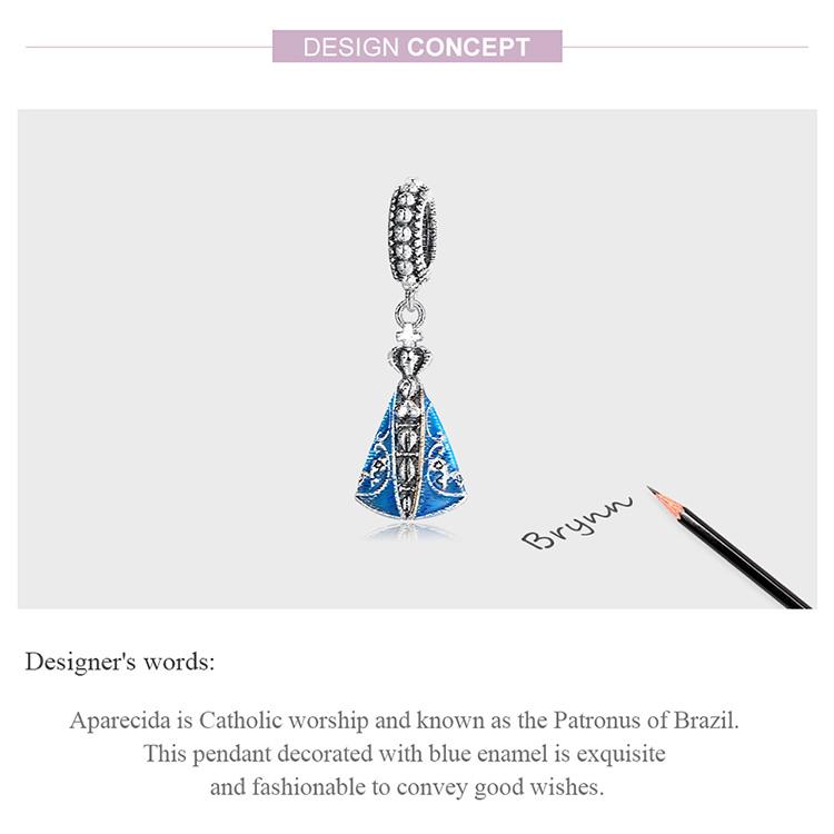 WOSTU Стерлингового Серебра 925 пробы Патронус Бразилии Шарм Синяя Эмаль Бусина Религиозный Подвеска Подходит Оригинальный Браслет Счастливые Ювелирные Изделия