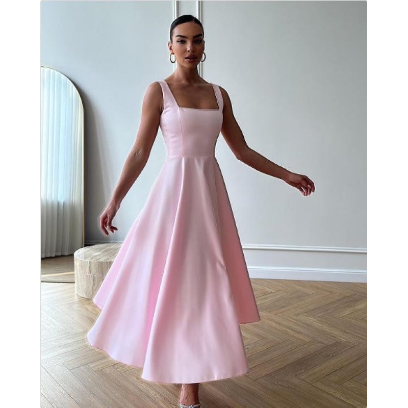 Летнее однотонное платье миди с квадратным вырезом без рукавов для женщин на 2025 год