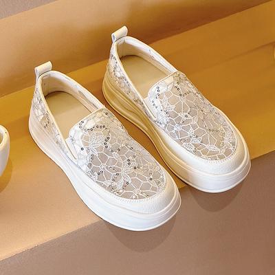 Женские новые универсальные легкие повседневные туфли-одиночки из дышащей сетки с пайетками на шнуровке