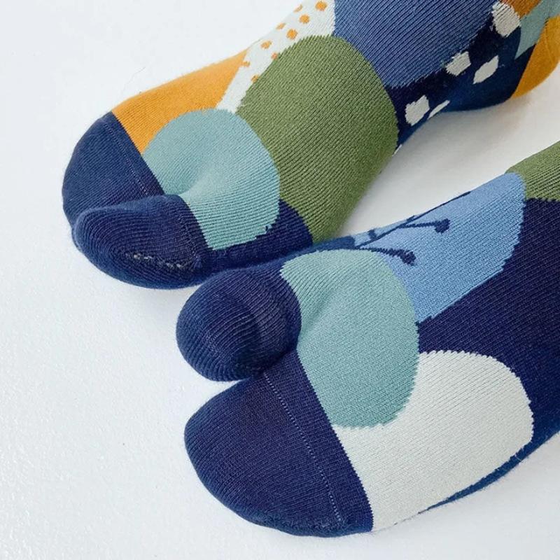 Женские разноцветные жаккардовые носки с двумя пальцами из гребенного хлопка, мягкие дышащие носки с раздельными пальцами, забавные шикарные носки таби с растениями, леопардовым принтом и полосками