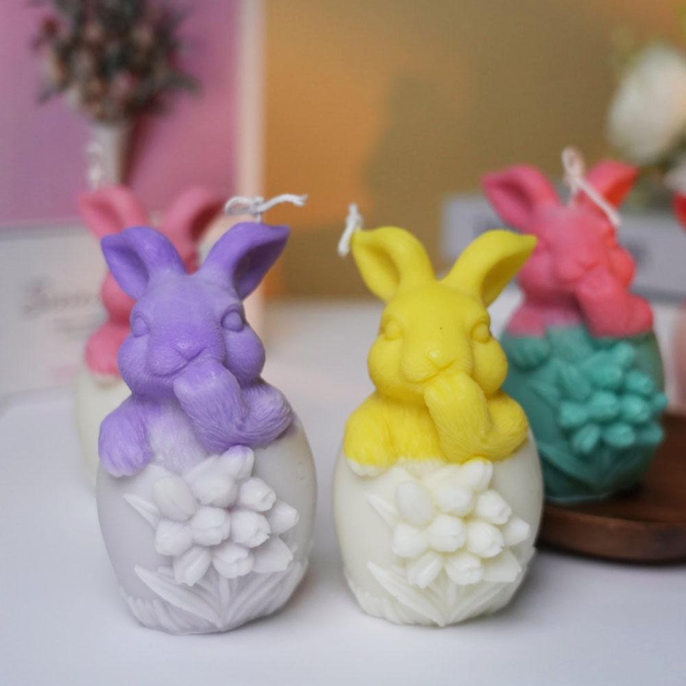 Яйцо Кролик Свеча Молде Пасхальный Кролик Гипсовая Смола DIY Инструмент Рельеф Цветок Силиконовая Форма Для Изготовления Свечей Форма Ароматическая Свеча Домашний Декор Подарки