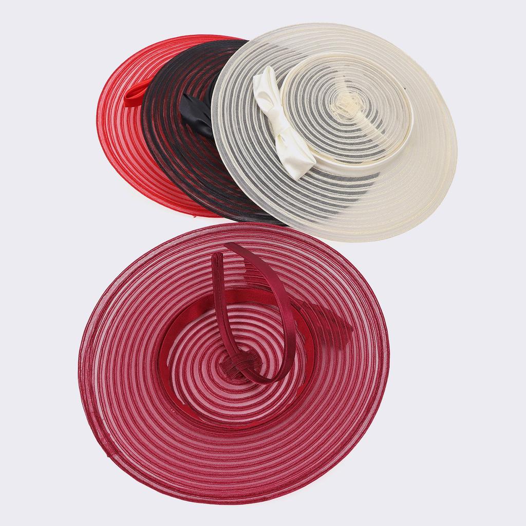 French Elegant Big Brim Headband Women's Summer Mesh Bow Top Hat Headband Show Face Small Sun Hat