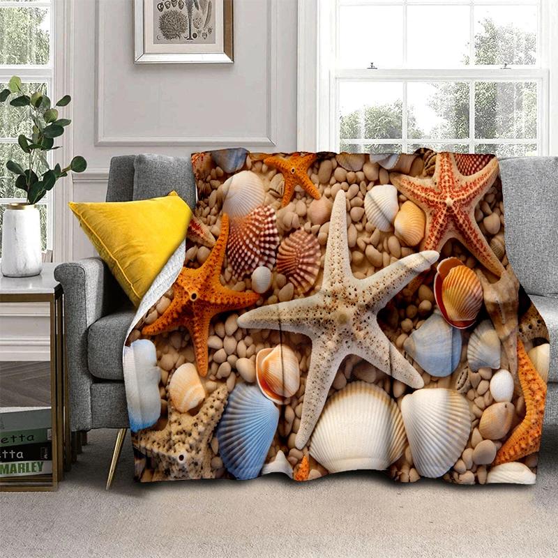 3D Морская звезда Пляжная ракушка Морская звезда Песок Плед, Мягкий плед для дома Спальни Кровати Дивана Пикника Путешествия Офиса Покрывало Детский Подарок