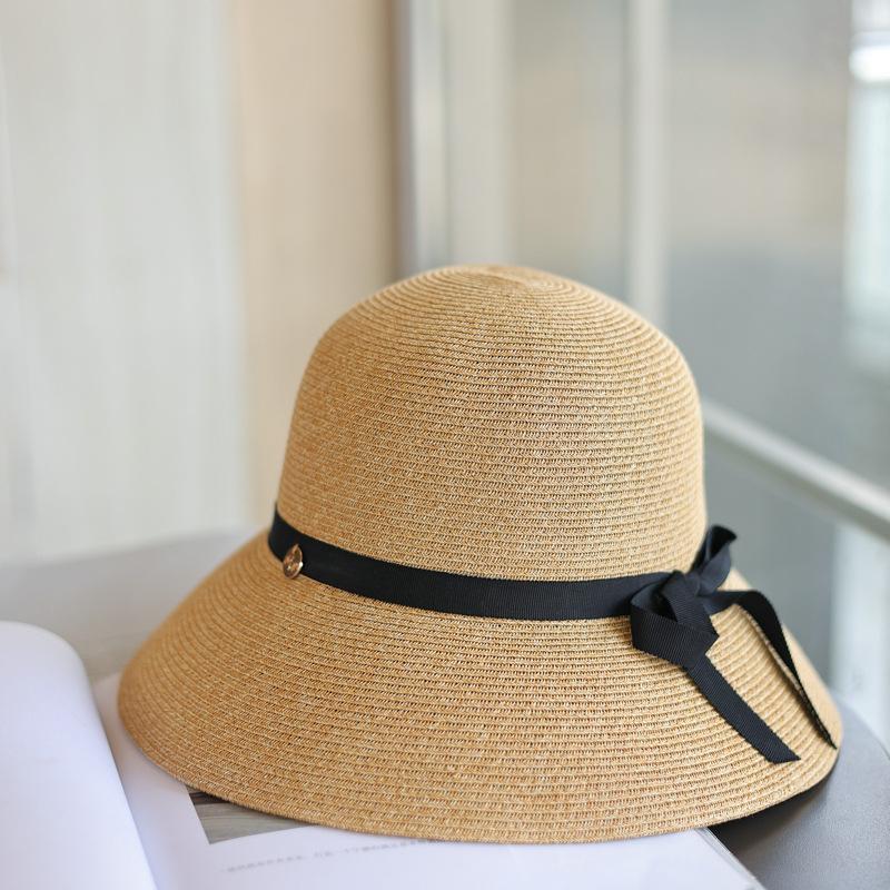 Small standard bow versatile sunshade fisherman straw hat woman seaside vacation sunscreen big brim basin hat woman