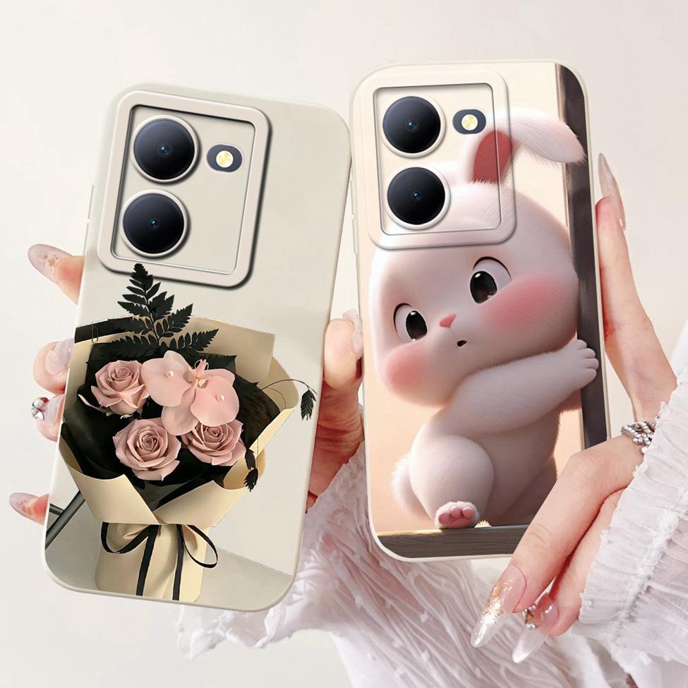 For Vivo Y36 5G V2248 Case For Vivo Y27 5G V2302 Cover Silicone Luxury Fashion Flowers Kawaii Cute Cat Funny Phone Case Bumper