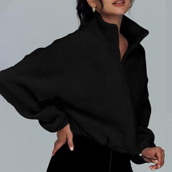 Женская флисовая куртка на молнии с коротким рукавом, зимнее укороченное пальто с длинным рукавом, кулиской по низу и воротником-стойкой