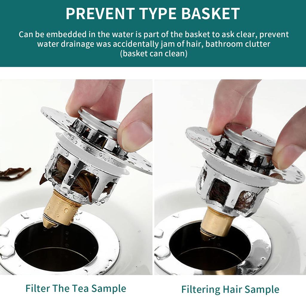 Универсальная пробка для раковины в ванной, Модернизированный всплывающий слив для раковины, Сетчатый фильтр, Заглушка для раковины/ванны, Подпружиненный слив, Фильтр для волос