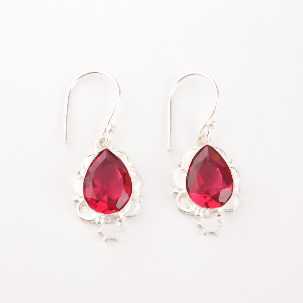 Pink Rubellite Gemstone 925 Solid Silver Handmade Jewelry Dangle Earrings 1.6" EE-163-7
