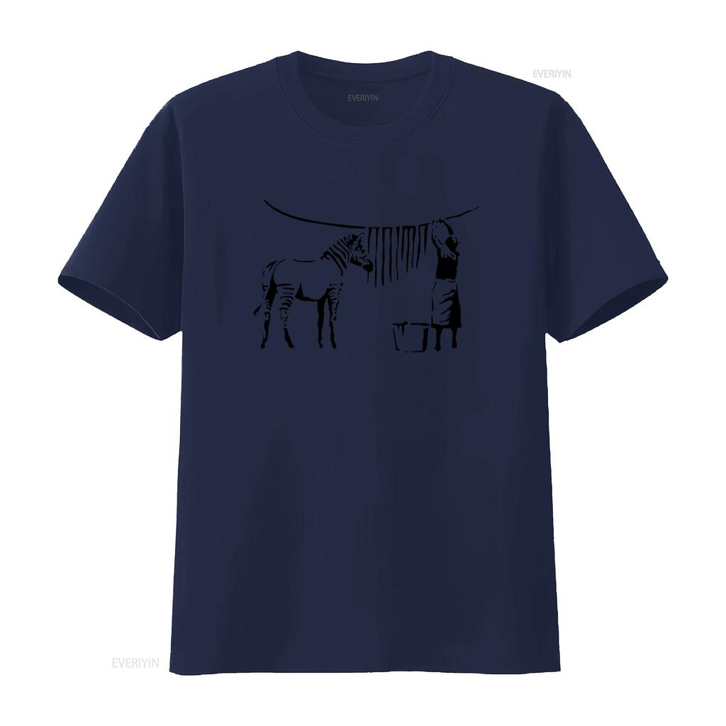 Ladies Banksy Inspired Zebra Washing Street Art Graffiti Lady Fit White T Shirt vintage Washed Breathable Casual Unisex fashion