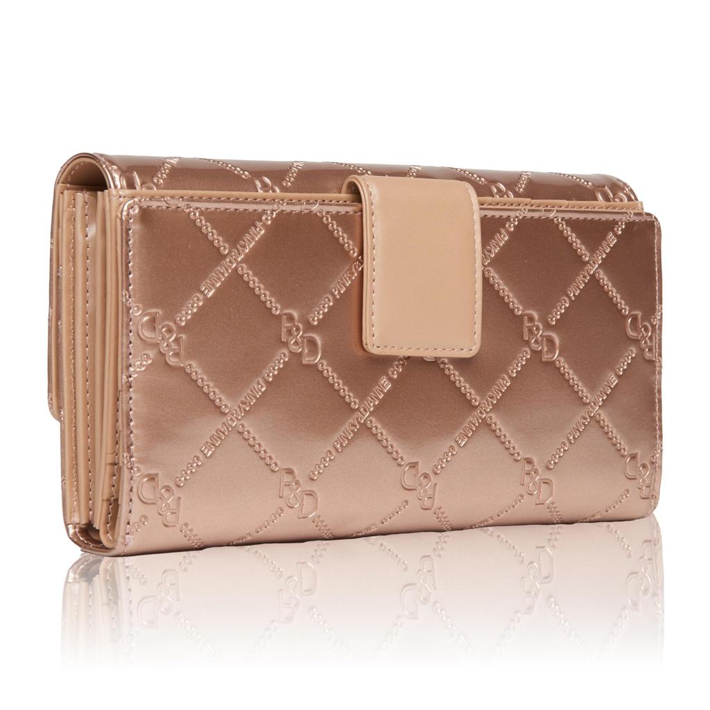 И длинный чехол-кошелек с клетчатым узором и оригинальным логотипом, жемчужная эмаль, для взрослых, симпатичное хранилище для карт, большая емкость PDLWFAT1, розовое золото [Pinky Diane] [Common