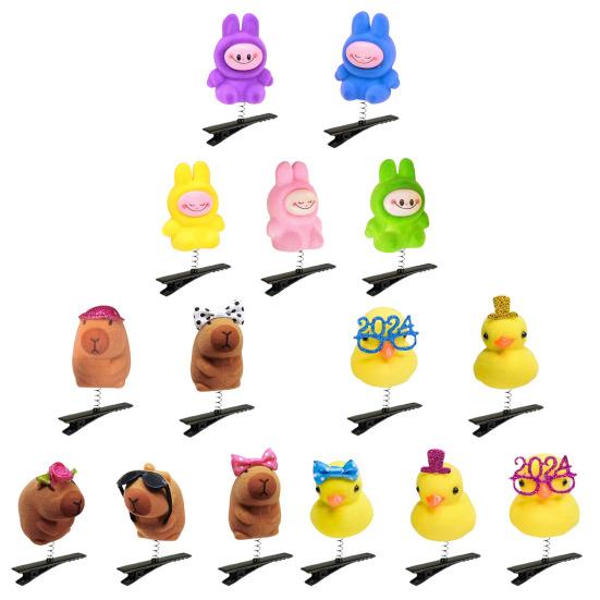 5 шт. заколки для волос мультяшная утка капибара декор флокированный материал пружинный дизайн заколки для волос аксессуары для волос