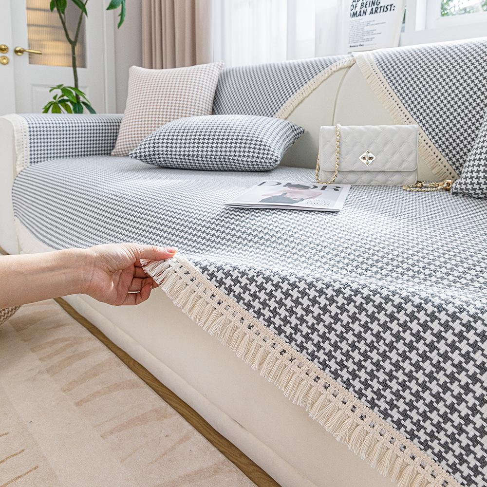 Thousand Bird Grid Splicing Sofa Cover Non-slip Cotton Thread Woven Sofa Cushion All-season Universal Living Room Home Sofa Mat