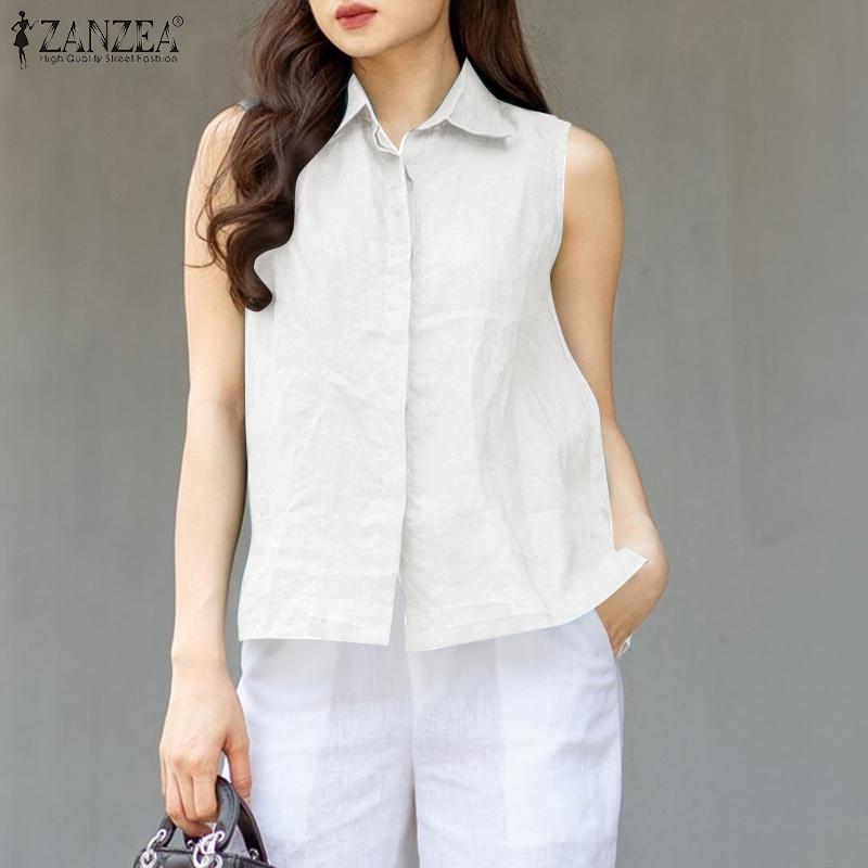 ZANZEA Женские классические летние повседневные топы-безрукавки с воротником