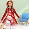 Girl Casual 3D Three Color Snowman Print Round Neck Long Sleeve Dress Kid Princess Dress