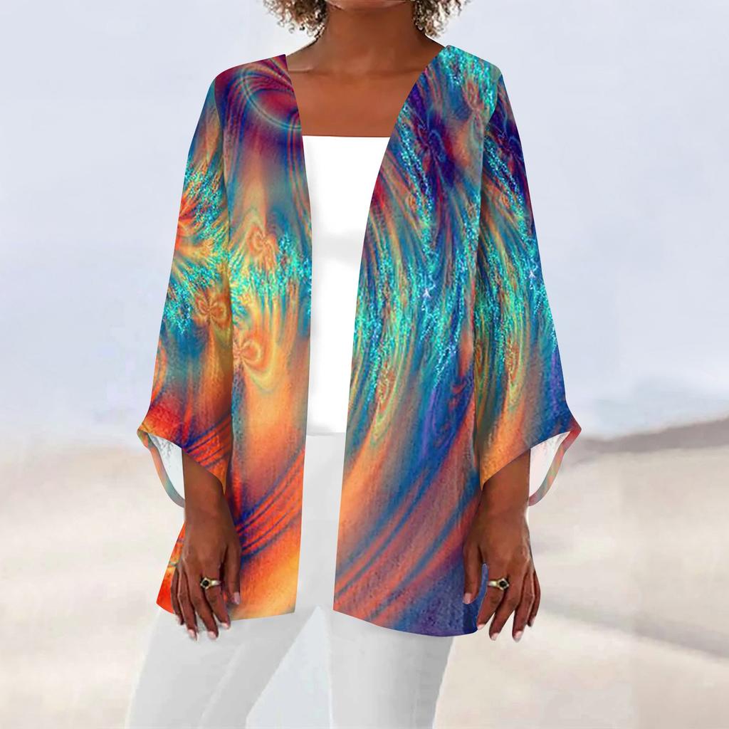 Women's Casual Fashion Caot Retro Printed Lightweight Medium Length Jacket Cardigan