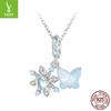 Yinziyun Christmas Snowflake Butterfly Sterling Silver Necklace for Women