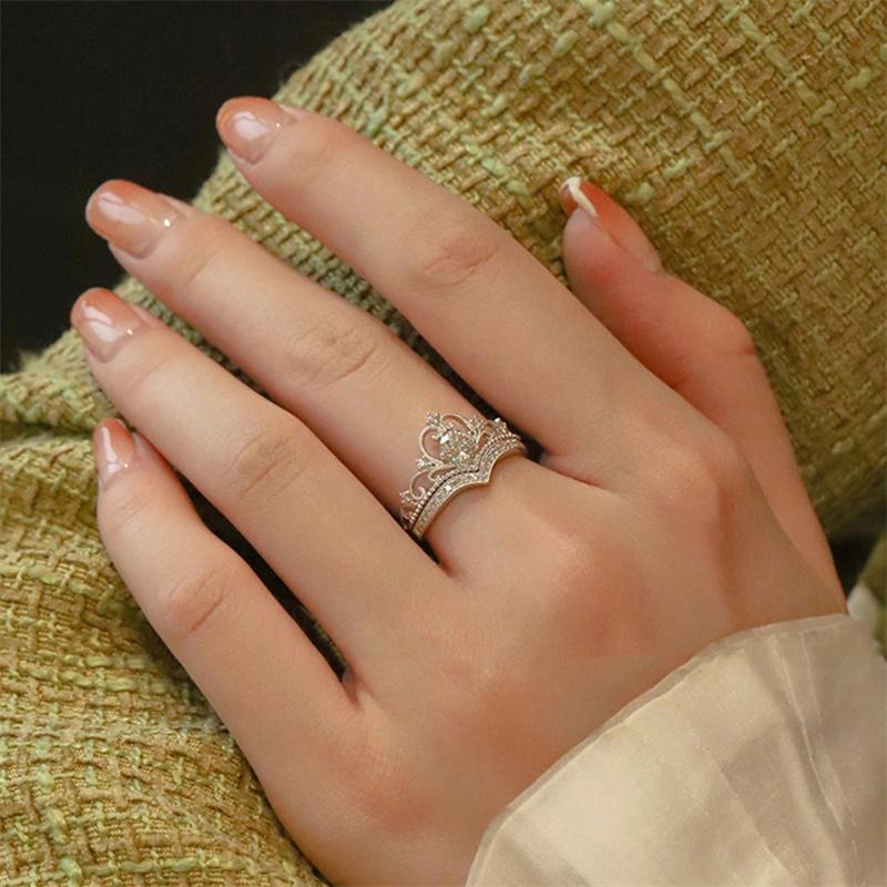 Изысканное кольцо в форме сердца с короной из циркония, регулируемое по размеру, для женщин, модное кольцо для помолвки и свадьбы, подарок на день рождения принцессы и невесты