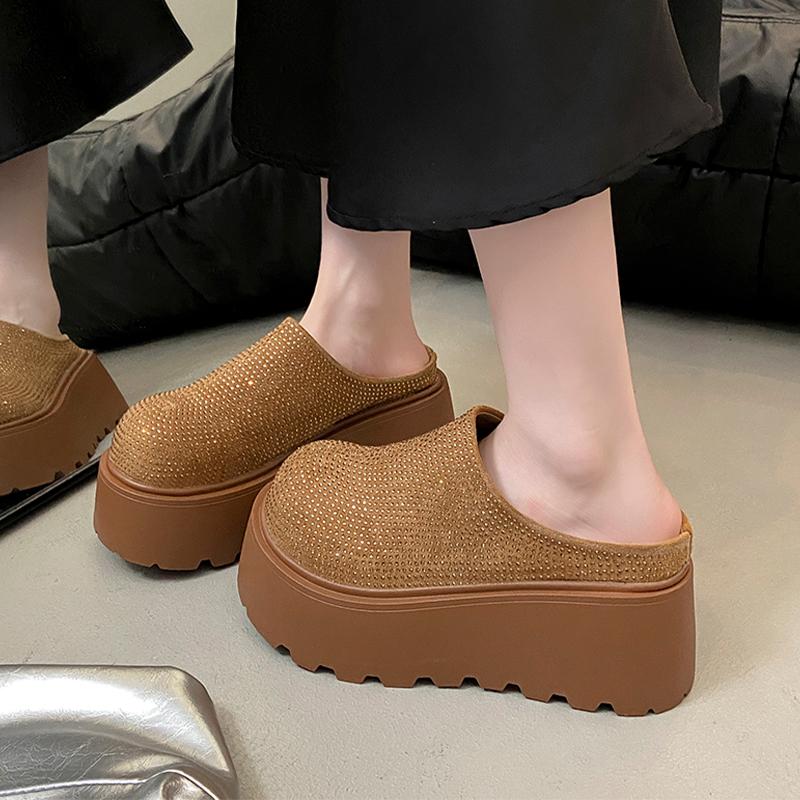 Модные женские шлепанцы на платформе, хрустальные балетки, мюли с ремешком сзади, осенняя модная дизайнерская обувь 2025, классическая повседневная обувь для женщин