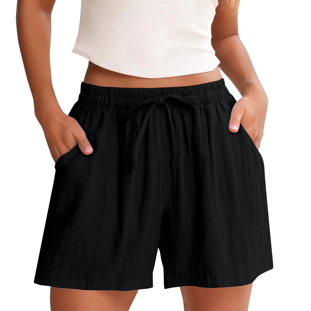 Women's Shorts High Waist Drawstring Knee Length Shorts Elastic Comfy Shorts With Pockets