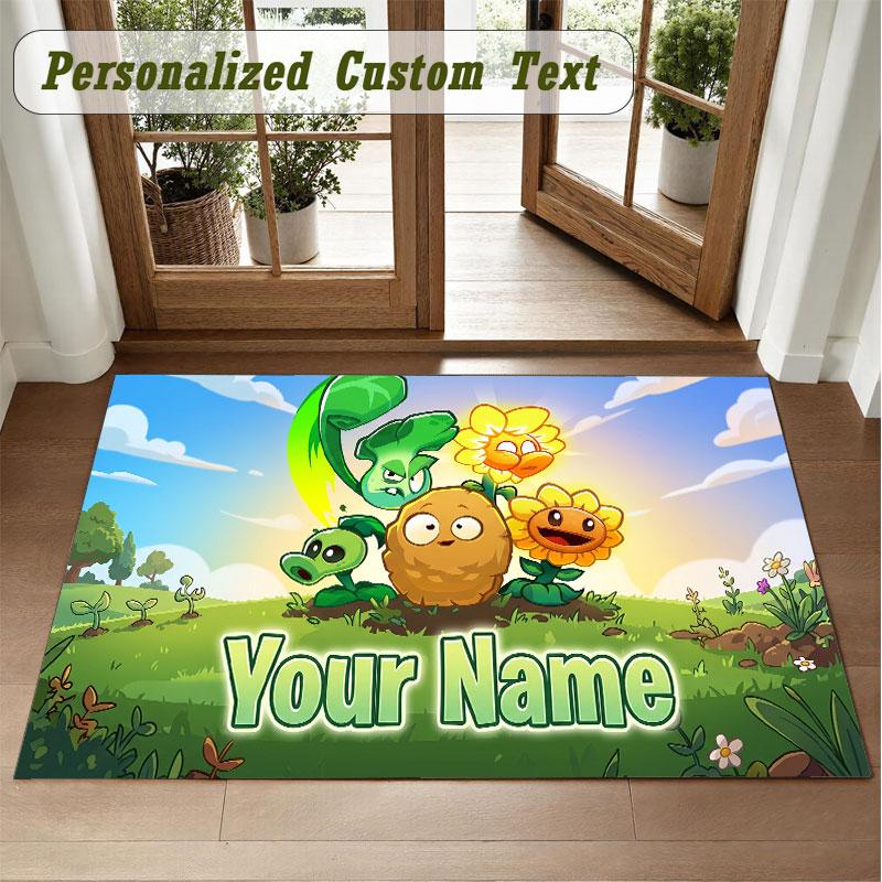 Crystal Velvet Square Rug Custom NamePlants vs. Zombie Pattern Non Slip Home Floor Decor Rug