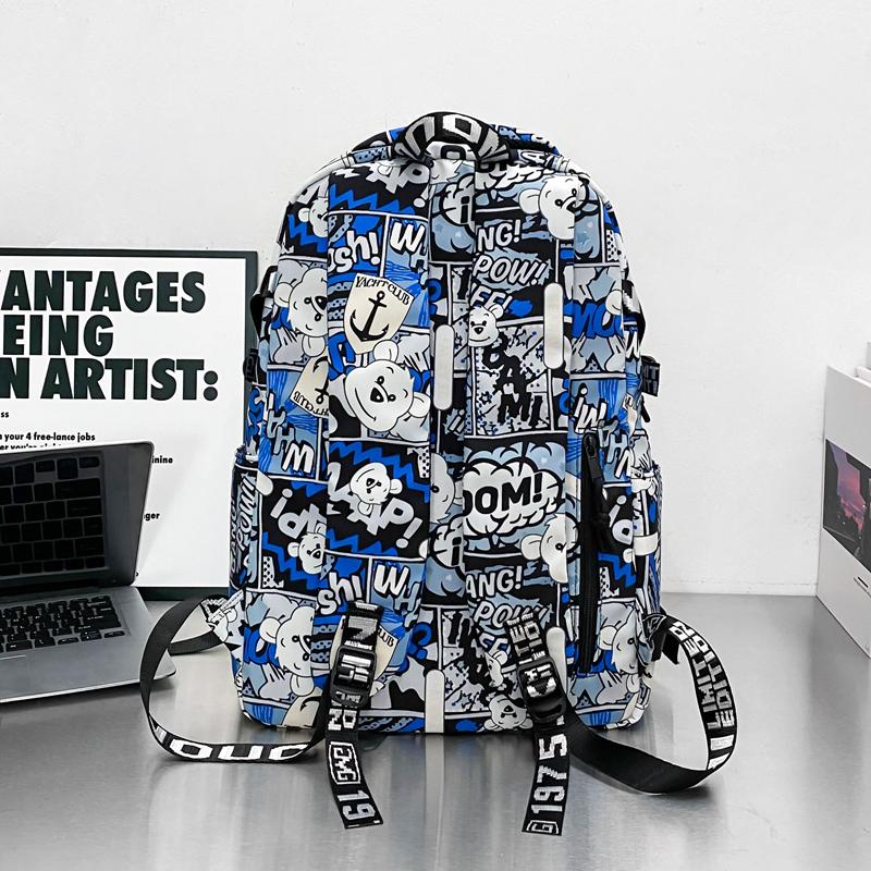 Рюкзак с принтом мультфильма и граффити, студенческий школьный мужской рюкзак большой емкости