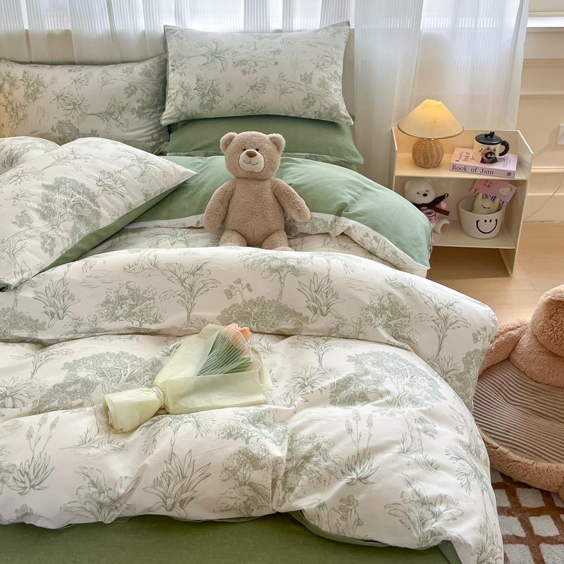 Solid INS Style Bedding Set For Adults Kids Pink Cotton Fitted Flat Sheet With Pillowcases Colorful King Queen Full Size