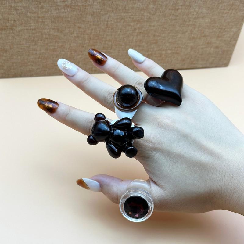 Кольцо с бриллиантами в форме сердца и медведя - Милые клубничные украшения Рождественский подарок