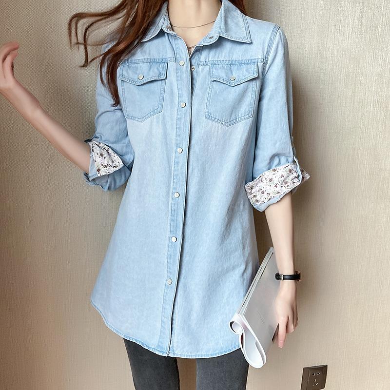 Fashion Long Sleeved Casual Denim Shirt Women's Korean Style Loose New Lapel Spring and Autumn Office Long Blouse Streetwear Thin Top Jacket Clothing