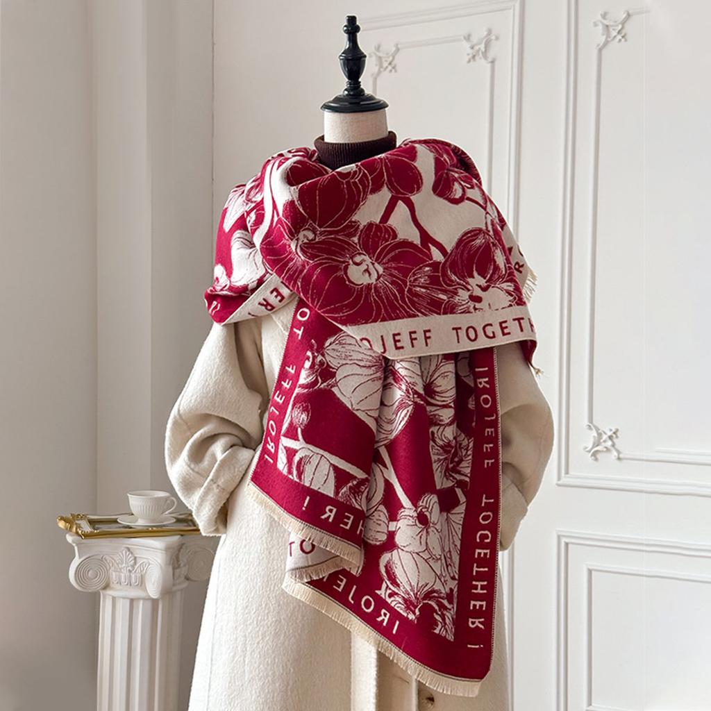 Light Luxury Alphabet Flower Scarf Women'S Autumn And Winter Air-Conditioned Room With Shawl Double-Sided Imitation Cashmere Warm Scarf