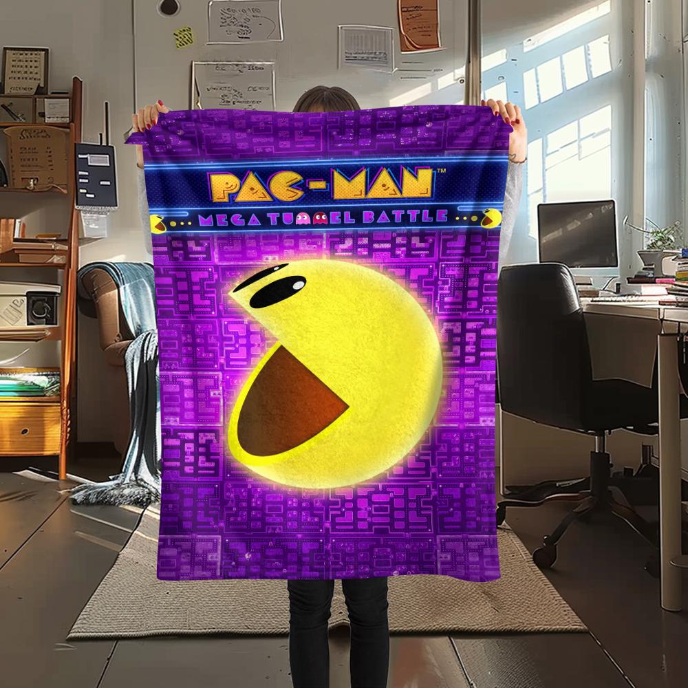 1 шт. Фланелевое одеяло с принтом Pacman, Высококачественное, Удобное для всех сезонов, Декор для дома, Тепло и уют, Идеально для подарков